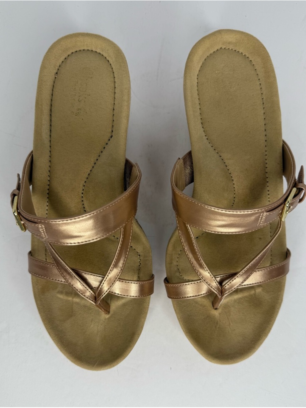 Women's Metallic Rose Sandal Slide with Buckle Strap